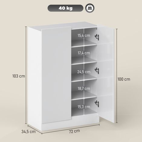 Meuble à chaussures 20 paires armoire à chaussures à haute brillance 5 niveaux étagères réglables 72x34,5x103cm blanc (1/5)