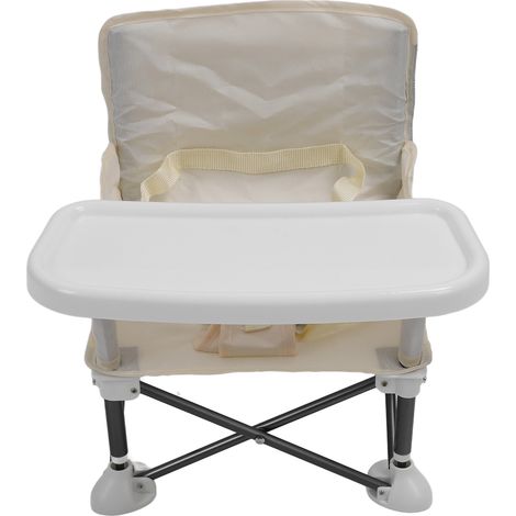 Siège rehausseur de voyage portable, siège rehausseur de bébé portable, chaise bébé pliante avec tablette pour la plage et les activités de plein air, beige (1/5)