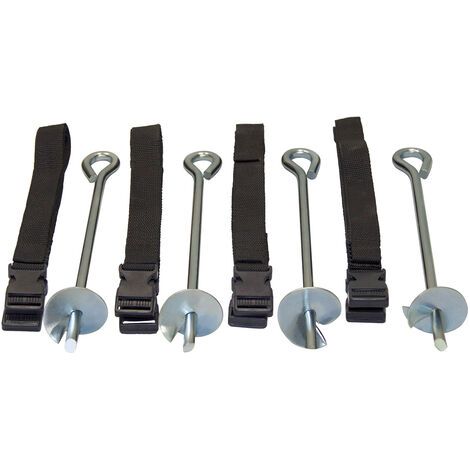 Kit d'ancrage au sol pour trampoline – 4 sardines en acier galvanisé – Sangles réglables – Fixation rapide et efficace (1/5)