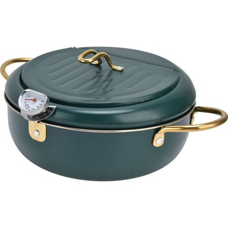 Poêle à Frire Mini en Acier Inoxydable 304 avec Thermomètre et Contrôle de Température - 24cm / 9.4in Noir Vert (1/5)