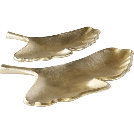 Dekotablett 2er Set Blatt PALENQUE Metall Gold