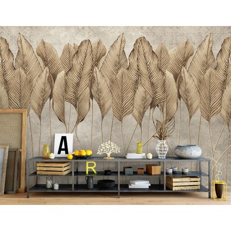 Vlies Fototapete Blätter 250x175 cm, Tapeten, für Wohn und Schlafzimmer, Vliestapete Wandtapete Tapete 3D Effekt- inkl. Kleister - Boho Natur Beige, WallArena (1/4)