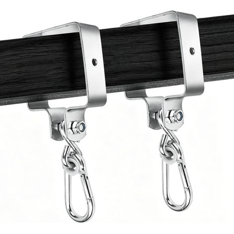 Lot de 2 colliers de balançoire, 90 x 90 mm, crochets de balançoire, carrés, pivotants, avec roulement en nylon et mousqueton, suspension pour balançoire, poutres en bois, poutres métalliques (1/5)
