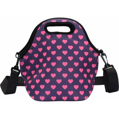 DEESSE SHOP - Sac à lunch isotherme en néoprène pliable sac à lunch/sac à lunch/sac à lunch avec bandoulière réglable amovible – Garde les aliments frais pour les enfants à l'école (sac rose) (1/5)