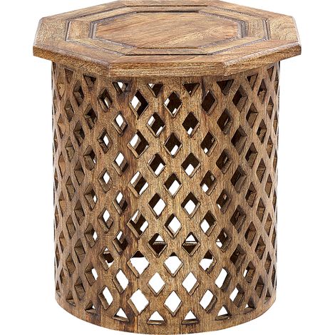 Mesa auxiliar de madera de mango oscura 32 cm tablero geométrico Khanpur