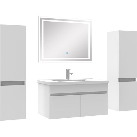 Ensemble meubles Salle de Bain simple vasque 80cm, colonnex2 + miroir Blanc