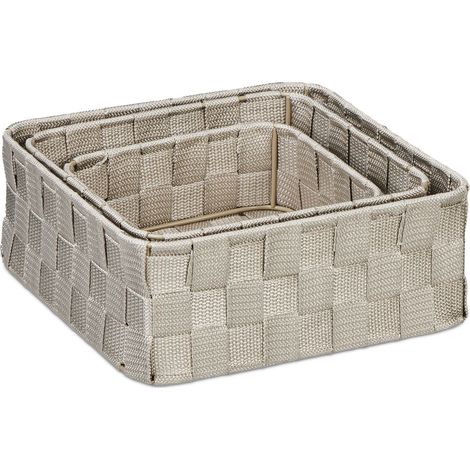 Set di 3 pratici cestini portaoggetti intrecciati bagno camera da letto 40 x 30 x 25 cm in corda beige 130014878