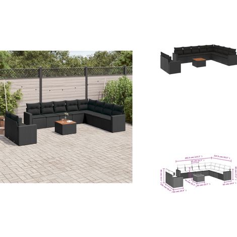 11-tlg. Garten-Sofagarnitur mit Kissen Schwarz Poly Rattan - Gartensorte - Gartenmöbelset - Outdoor Möbel - Lounge Set - Esstischgarnitur (1/3)