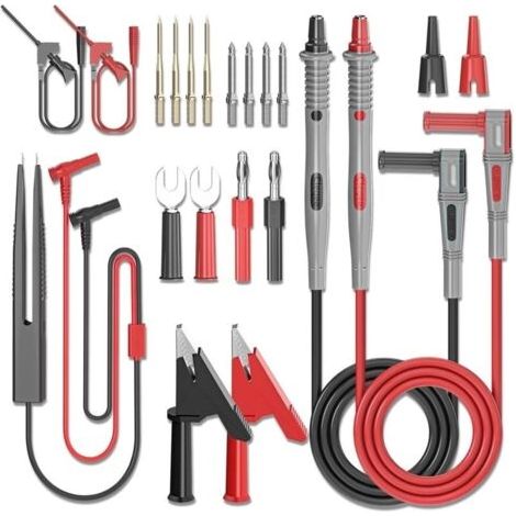 Kit de fils de test multimètre 21 pièces, ensemble de sondes de test électriques numériques avec pinces crocodile, pinces à crochet de test SMD IC, pince de test, sondes tranchantes de précision rempl