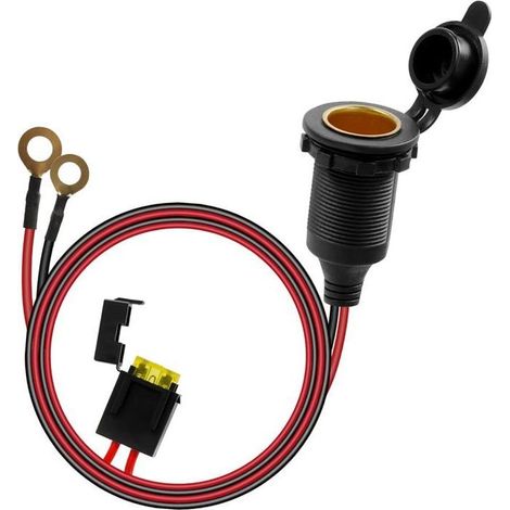 Imperméable Prise Allume-Cigare 12V-24V1 m 14 AWG Allume cigare câble rallonge prise avec Porte-fusible à Lame (1/4)