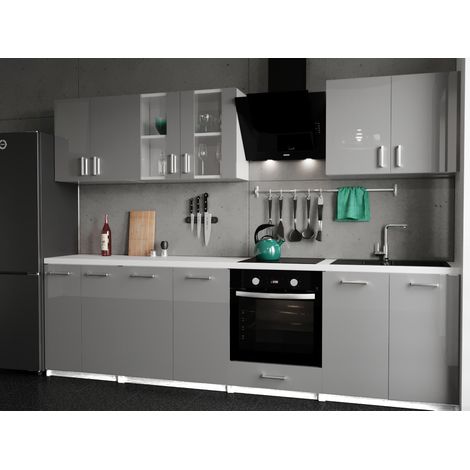 Moderne Küchenzeile LECO 280 cm in grau Hochglanz – funktionales Design für jede Küche (1/2)