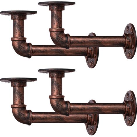 Lot de 4 supports d'étagère robustes pour étagères, support de tuyau industriel de 15 cm, support mural vintage en cuivre et fer, étagère rustique, cuivre (1/5)