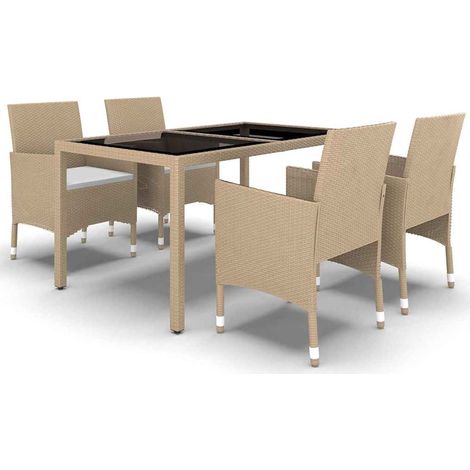 Maison Exclusive - Set da Pranzo Giardino 5 pz Polyrattan e Vetro Temperato Beige (1/5)