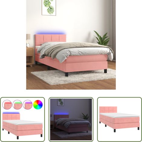 vidaXL LED-Streifen - Boxspringbett mit Matratze & LED Rosa 100x200 cm Samt