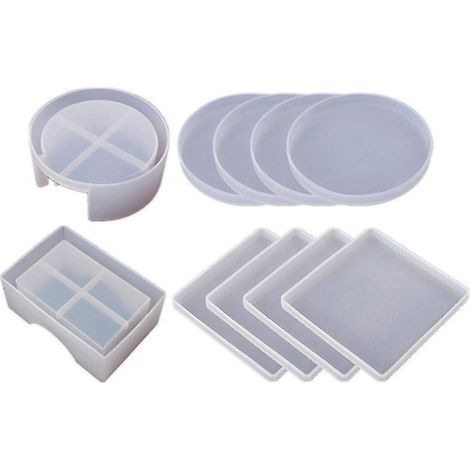 Moules à sous-verres en silicone pour moulage de résine, kit de moules à sous-verres en résine époxy comprenant 8 sous-verres et (1/3)
