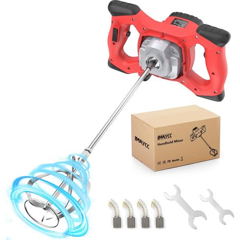 Mélangeur électrique de Forage de Béton, Mélangeur de Mortier à main 2100W, Agitateur M14 Réglable, pour Mélanger la Peinture, la Boue de Ciment, le Béton, le Mortier, le Fourrage, etc. (1/5)