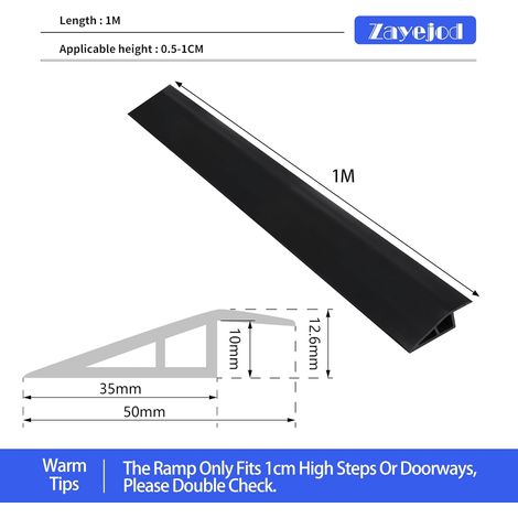 Rampa adesiva per soglia porta 1M 5mm-10mm (H), strisce di transizione per pavimento in PVC (larghezza 5cm, nero, adesivo su due lati) (1/4)