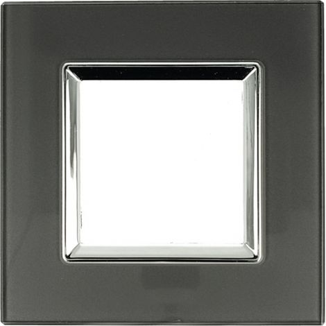 Placca Delux Vetro 502 2M Posti Acciaio Scuro Compatibile con Vimar Arke' (1/2)