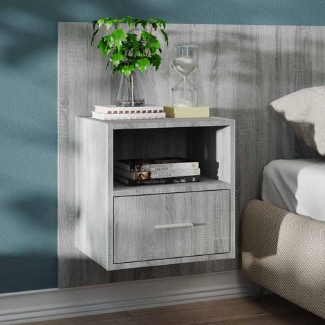 vidaXL Wall-mounted Bedside Cabinet Grey Sonoma (1/5)