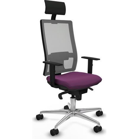 Horna sincro malla gris similpiel morado brazos 1D base aluminio cabecero fijo ruedas 65mm nailon (1/5)