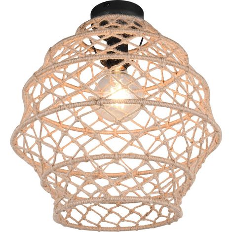 Plafoniera, canapa e metallo, naturale e nero, D 39 cm, Hive (1/3)