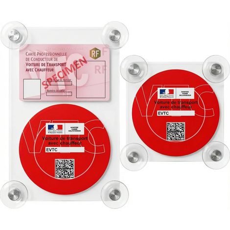 Support Carte VTC Pare Brise avec 4X Ventouse Kit Porte Carte VTC Macaron Avant/arrière Accessoire pour Voiture Chauffeurs de Taxi et VTC