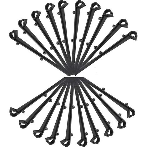 Lot de 20 Crochets de fixation grillage de protection de gouttière en PP, longeur de 16cm, entraxe de 7.2cm, noir (1/4)