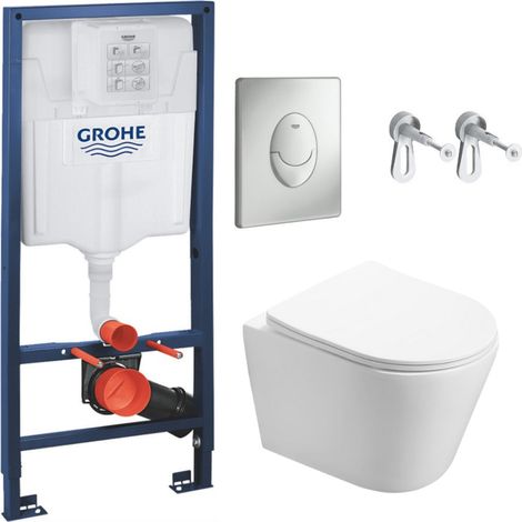 Grohe Pack WC Bâti-support + WC Swiss Aqua Technologies Infinitio sans bride fixation invisible + Plaque chrome mat (1/5)
