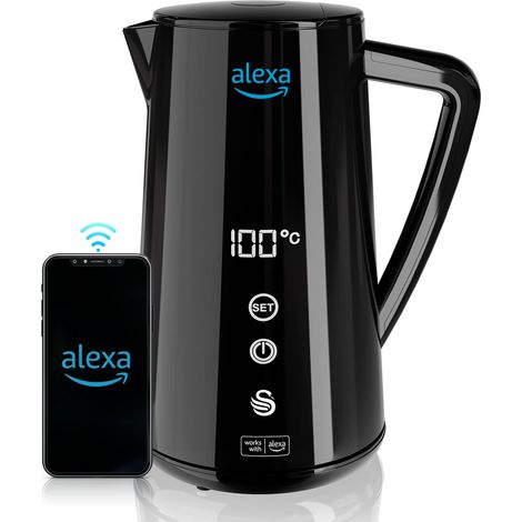 Swan Alexa Bollitore Elettrico Intelligente WIFI Smart Kettle 1,5L, Temperatura Regolabile, Nero, Senza Fili, Parete Isolata in Acciaio Inossidabile, 1800W, SK14650BLKNEU (1/5)