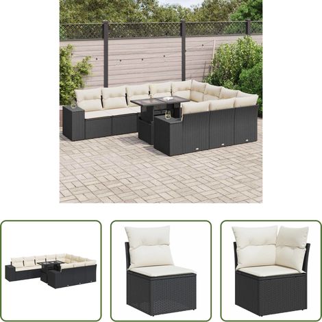 vidaXL Rattanmöbel - 11-tlg. Garten-Sofagarnitur mit Kissen Schwarz Poly Rattan (1/5)