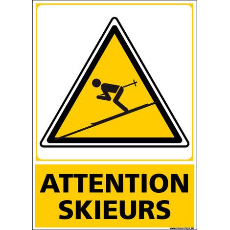 PANNEAU ATTENTION SKIEURS (C1446) - Adhésif - 150 x 210 mm