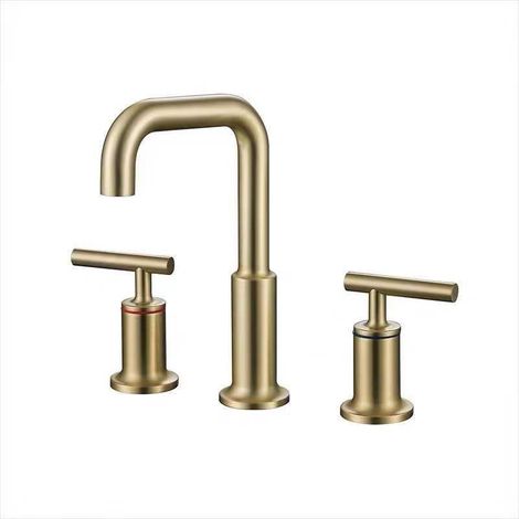 Robinet de lavabo en cuivre massif pivotant, à trois trous et double commande, pour meuble de salle de bains – finition dorée brossée (1/5)