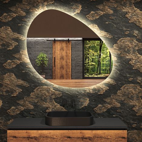 Miroir de salle de bain LED - Miroir 124x94cm asymétrique - Éclairage blanc froid 7000K - (OBKA221) (1/5)
