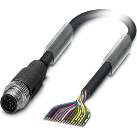 M12 Sensorleitung PUR 17-polig Stift gerade schleppkettenfähig A-Kodierung, Länge 7,0 Meter tiefschwarz RAL 9005, Kabel Außendurchmesser 8,0mm - 1 Stück