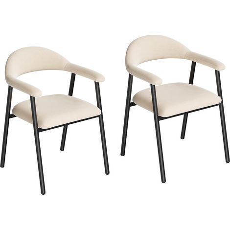 WOLTU Lot de 2 Chaise Salle à Manger en Chenille, Siège Rembourré, Dossier Ouvert, Dossier et Accoudoirs Intégrés, Beige (1/5)