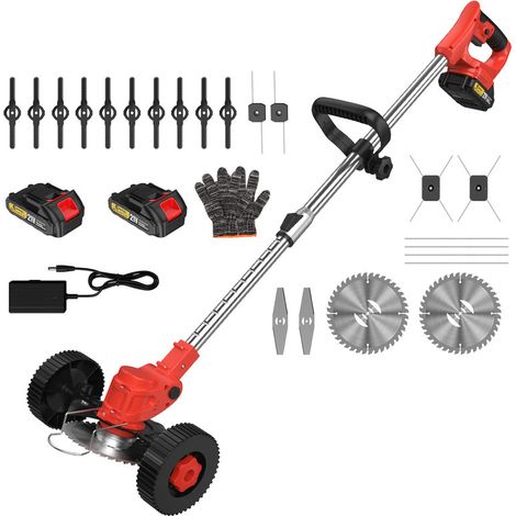 Coupe-bordure a batterie avec roue 21V – Tige télescopique – Angle réglable – avec 2 batteries et Chargeur – Autonomie 40 min (1/5)