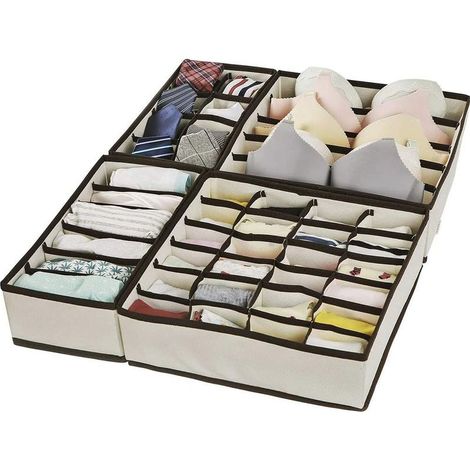 Organizzatori per cassetti per biancheria intima, set di 4 scatole organizer pieghevoli per armadio per reggiseni, calze, sciarpe, divisori per cassetti (beige) (1/5)