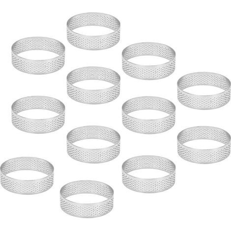 12 cercles à tartelettes perforés de 7 cm en acier inoxydable pour fruits