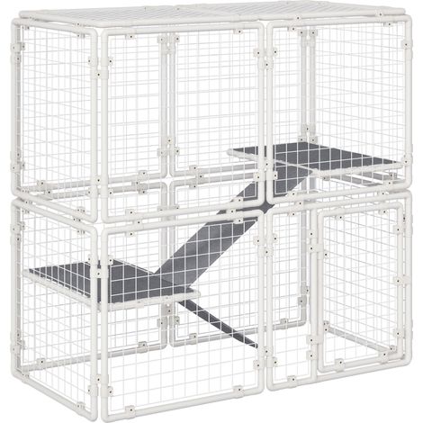 Valla Metálica para Mascotas Parque para Conejos con 16 Paneles Puerta con Pestillo y Escalera para Cobayas Gatos Cachorros Diseño DIY 68x68x2,5 cm