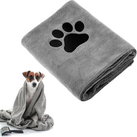 Serviette de Bain en Microfibre pour Chien de , Absorbante, Séchage Rapide, 50x100cm, Gris Moyen (1/5)