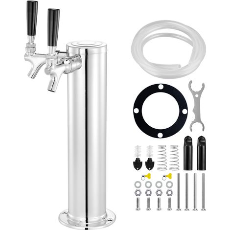 Mophorn Dual Taps Fassbier-Turmspender, Premium-Fassbierturm aus Edelstahl, Kegerator-Turm-Kit mit gebrauchsfertigen Schläuchen und selbstschließenden Wasserhahnschäften für alle Ihre Party (1/5)