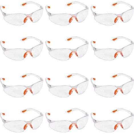 Lot de 12 Lunettes de Sécurité Transparentes Protection Confort Verres Plastique Pont Nez Caoutchouc (1/3)