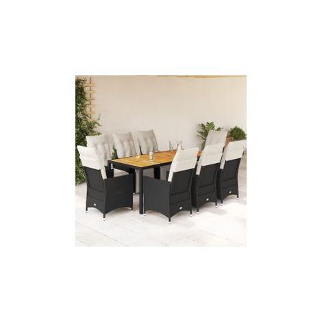 Ensemble à manger de jardin 9pcs coussins noir résine tressée (1/5)