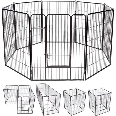 Set di 8 pannelli recinto modulare 100 x 80 cm facile da montare per cani e animali ambiente sicuro in ferro nero 200019386