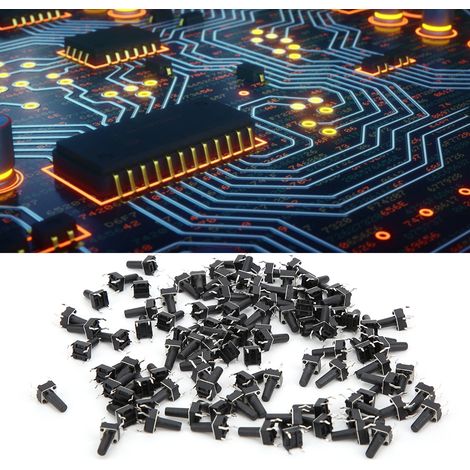 Lot de 100 boutons-poussoirs tactiles momentanés compacts en plastique technique DIP, 12 V CC, 6 x 6 x 12 mm (1/5)