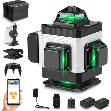 Niveau laser 16 lignes, nivellement automatique à 360°, outil de mesure à réticule vert, adapté à la décoration intérieure, 2 piles. (1/5)