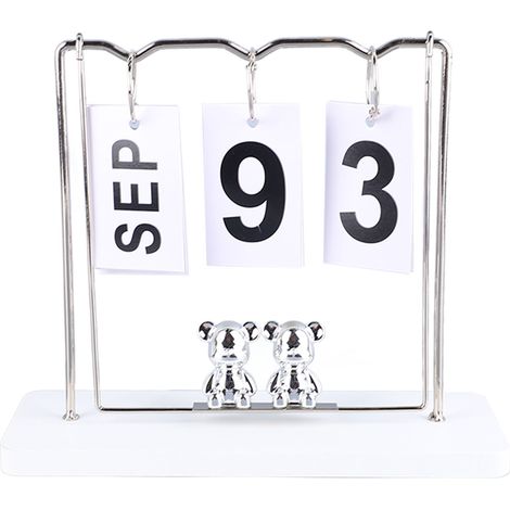 Calendrier perpétuel en bois et métal blanc, réutilisable, à retourner pour bureau, dortoir, bureau, style balançoire. (1/5)