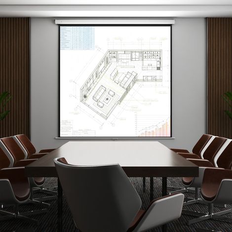 120-Zoll-Projektionsleinwand, 1:1-Format, aufrollbar mit 160°-Winkel und Decken- oder Wandmontage, 223 x 8 x 223 cm, Weiß