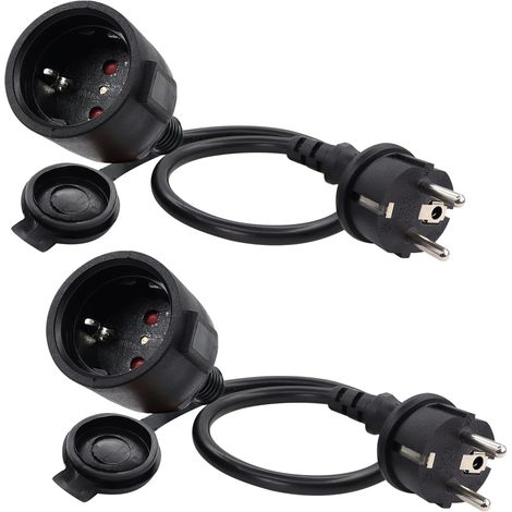 Mini Rallonge Schuko 16A 250V Rallonge Schuko Courte, Câble Court 2 AC Prise IP44 pour Une Utilisation Extérieure ou Intérieure, à La Maison, Au Bureau (0.5m 2Pièces) (1/5)