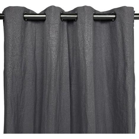 Rideau à œillets en ramie et coton gris foncé 130 x 250 cm - NIKI 3465 (1/3)